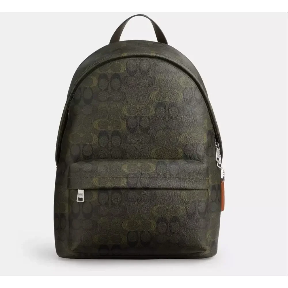 NWT Coach Men Taylor Backpack Signature Camo Print CES17 Silver/Green Leather